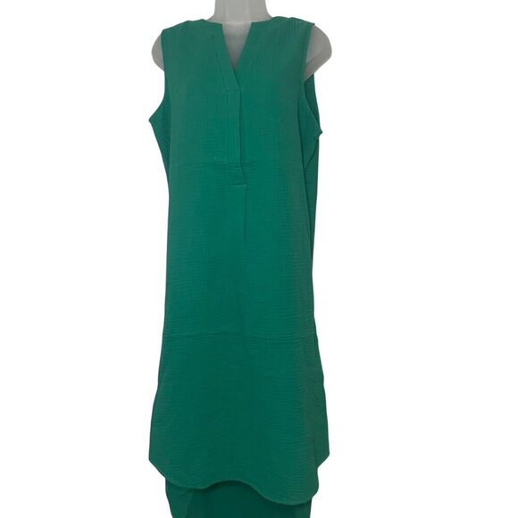 S’Edge Holland Dress Rainforest Green M NWT 100% Cotton Sleeveless Hi-Low Midi - Picture 3 of 7